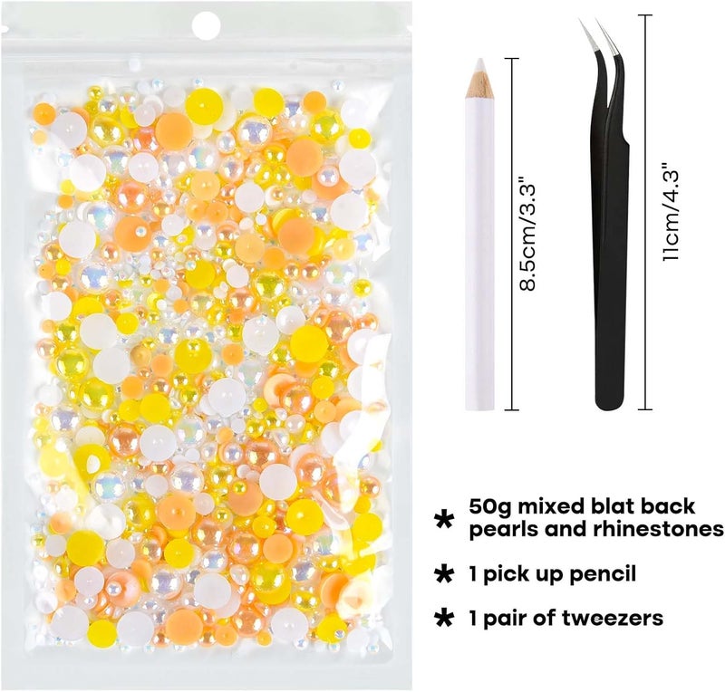 ASTARON 50g Mix Flatback Rhinestones Half Pearls for Crafts Mixed Size 3mm-10mm Flat Back Rhinestones for Crafts Flatback Pearls for Decorating Tumblers Mugs Nail Art Shoes (Yellow White Series) - Image 2